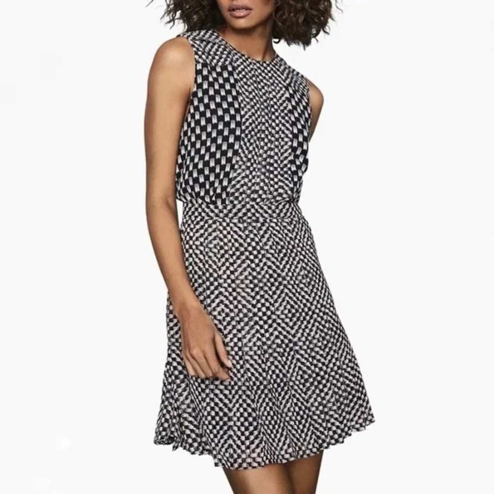 New Reiss Nancy Geo-Print Dress Size 8 Color Black Cream